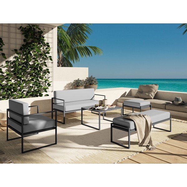 Šedé venkovní křeslo v černém rámu Calme Jardin Nicea-image-1