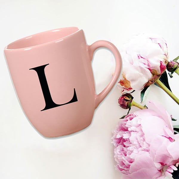 Růžový keramický hrneček Vivas Letter L, 330 ml