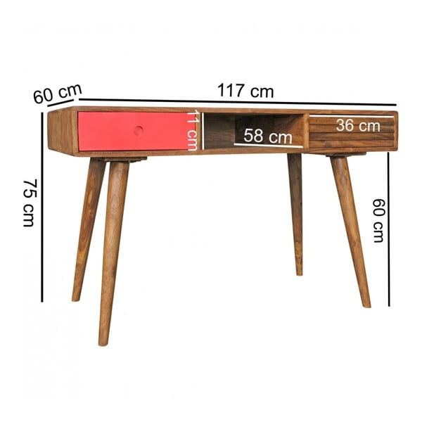 Pracovní stůl s červenou zásuvkou z masivního sheeshamového dřeva Skyport REPA-image-4