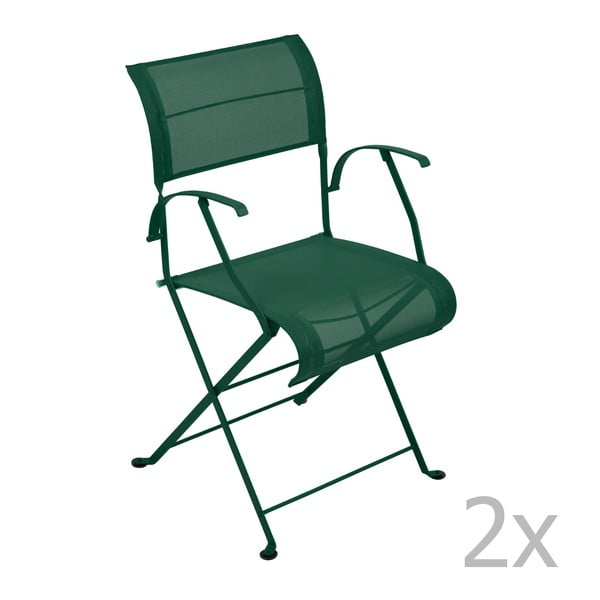 Sada 2 zelených skládacích židlí s područkami Fermob Dune
