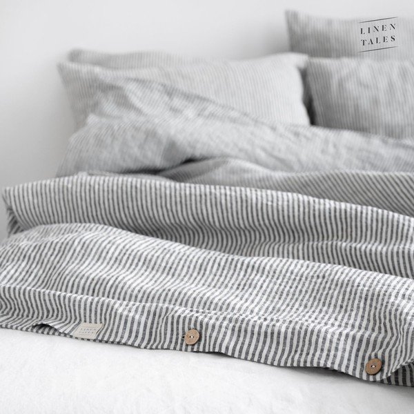 Valge/must linane tekikott 140x220 cm Thin Black Stripes – Linen Tales-image-4