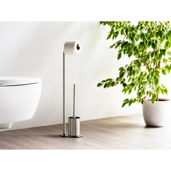 Matt hõbedane roostevabast terasest harjaga WC-paberi hoidik Levante - Wenko-image-1