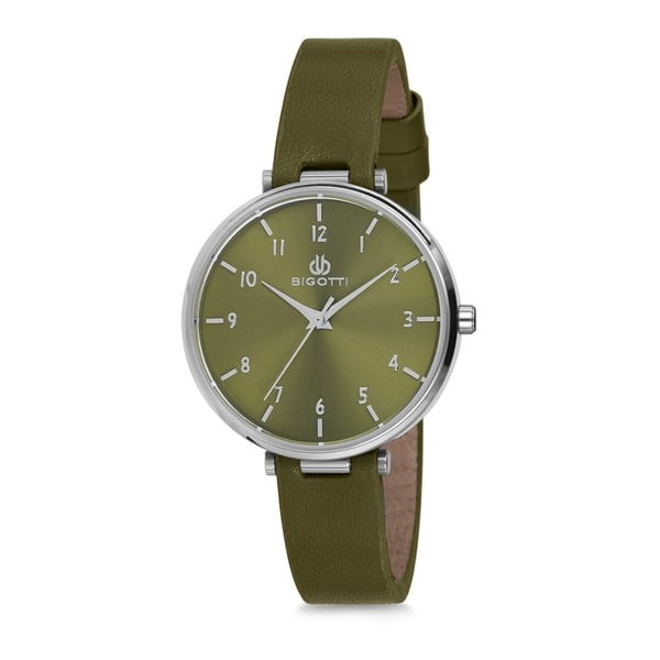 Zelené dámské hodinky s koženým řemínkem Bigotti Milano Anette