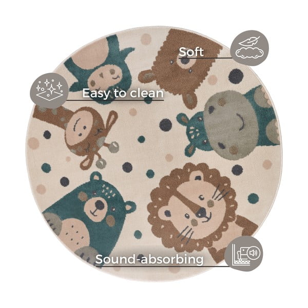 Beež laste vaip ø 100 cm Animal Party - Hanse Home-image-4