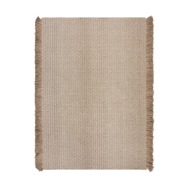 Beež käsitsi kootud villasegu vaip 120x170 cm Rene Fringed Ribbed - Flair Rugs