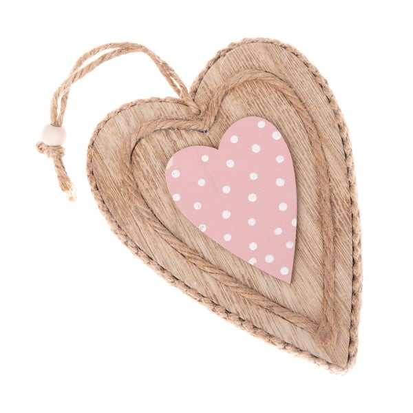 Dřevěná závěsná dekorace ve tvaru srdce Dakls, výška 9,5 cm