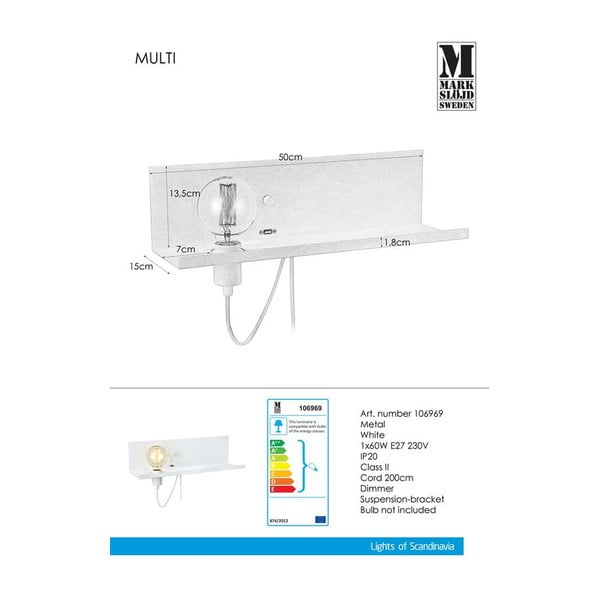 Valge seinalamp USB laadimisjaamaga Multi - Markslöjd-image-2