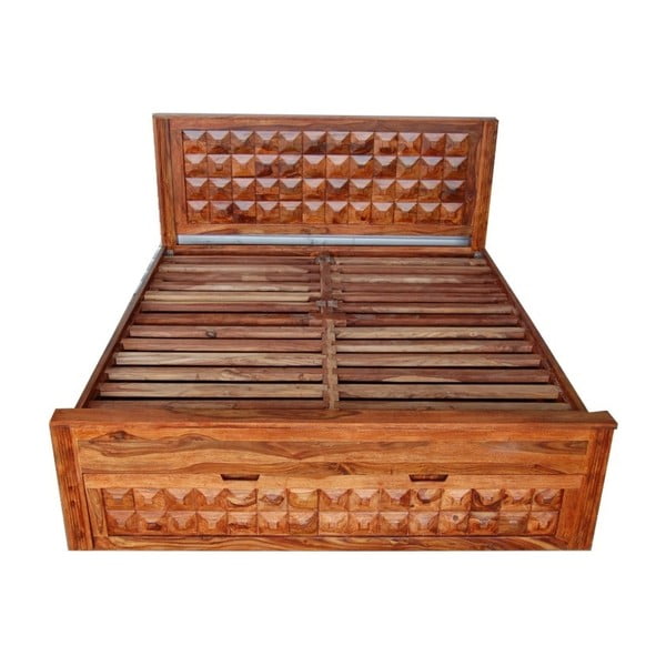 Dvoulůžková postel z palisandrového dřeva s úložným prostorem Massive Home Roxy, 160 x 200 cm