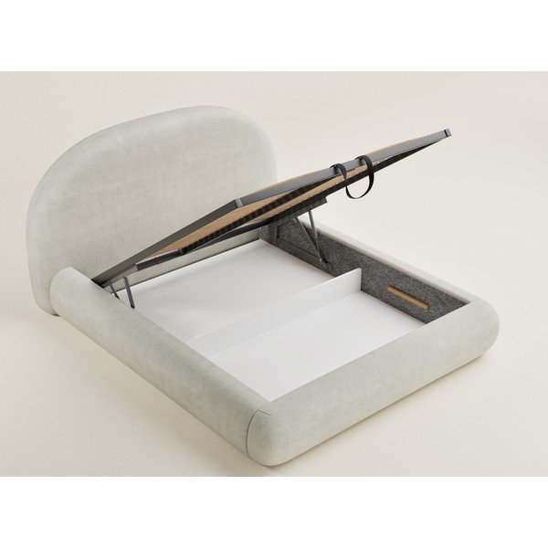 Kreemikas polsterdatud kaheinimesevoodi panipaiga ja liistudest raamiga 160x200 cm Maumere - Maison de Rêve-image-3