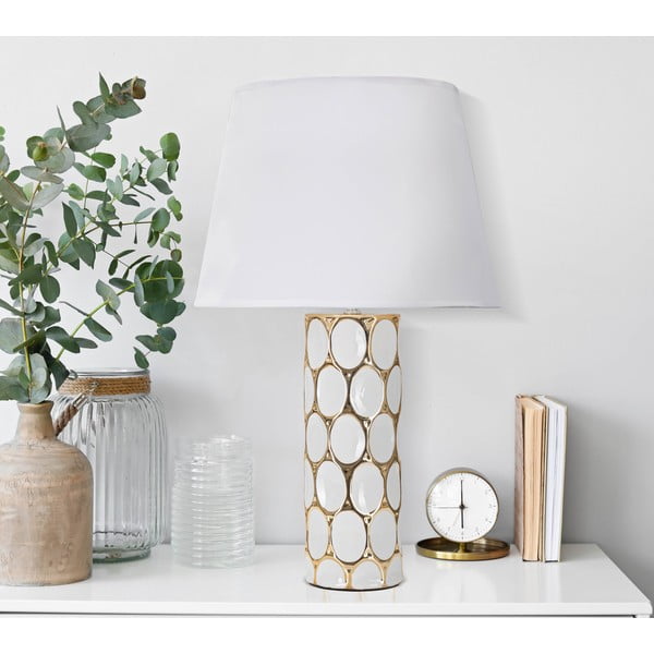 Valge-kuldne keraamiline laualamp tekstiilist varjuga (kõrgus 65 cm) Glam Carv – Mauro Ferretti-image-1