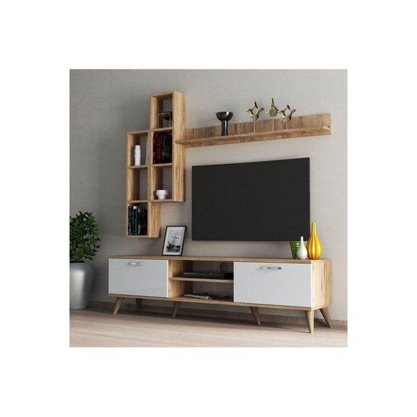 Valge/puiduvärvi männispooniga TV-komplekt 180x48x35 cm Veronica – Kalune Design-image-1