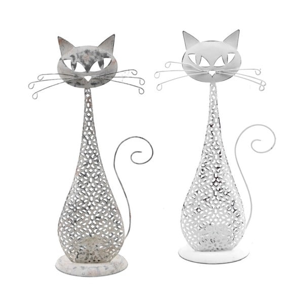 Sada 2 malých kovových svícnů ve tvaru kočky Ego Dekor, 15 x 27,5 cm