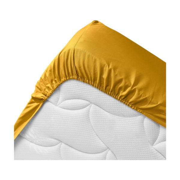 Kollane orgaanilisest puuvillast kummiga lina 160x200 cm Biolina - douceur d'intérieur-image-3