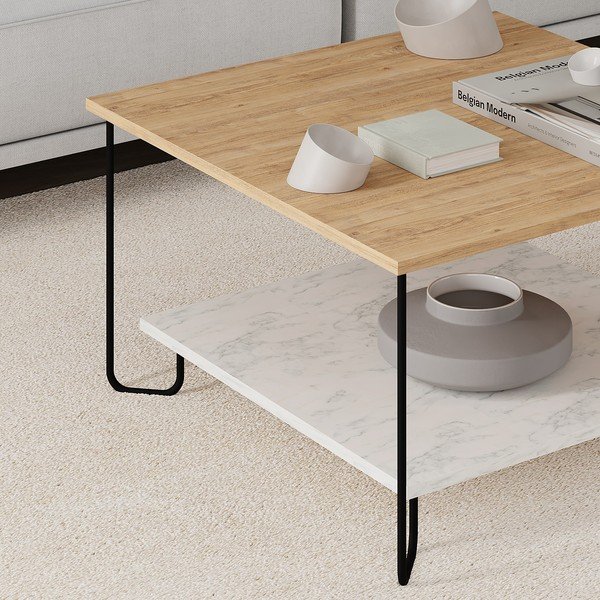 Diivanilaud valge-puiduvärvi tammedekooriga 80x80 cm Tonka - Marckeric-image-2