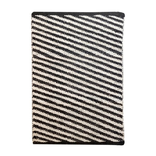 Černobílý bavlněný ručně tkaný koberec Pipsa Diagonal, 140 x 200 cm