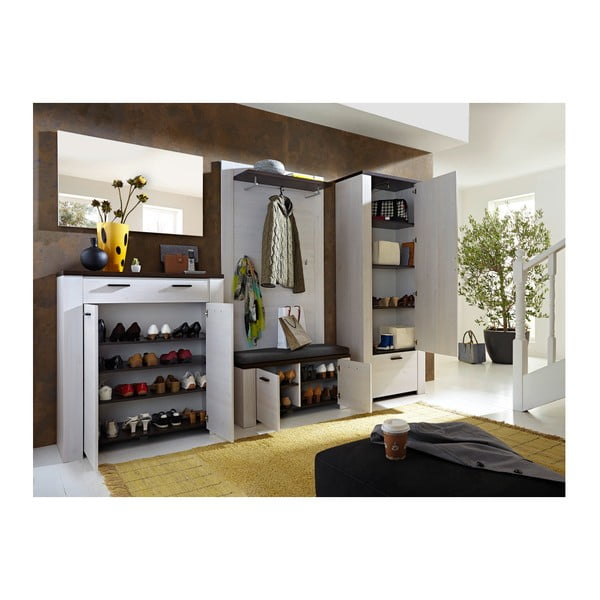 Bílá zrcadlová skříň s detaily v dekoru tmavě lakovaného dubového dřeva Germania Havanna-image-2