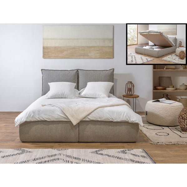 Beež polsterdatud kaheinimesevoodi koos panipaiga ja voodipõhjaga 160x200 cm Garance - Bobochic Paris-image-1