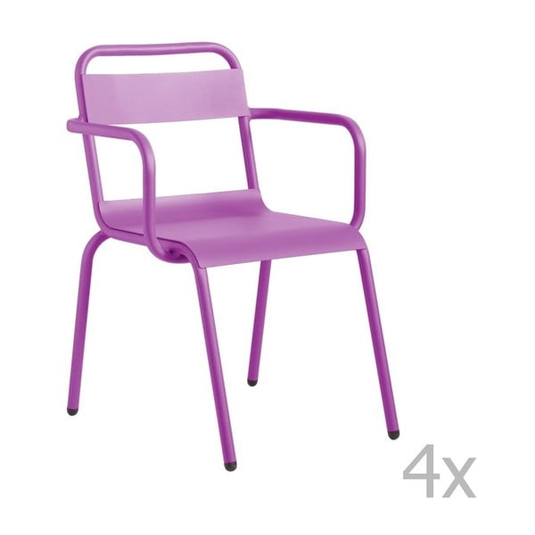 Sada 4 fialových zahradních židlí s područkami Isimar Biarritz