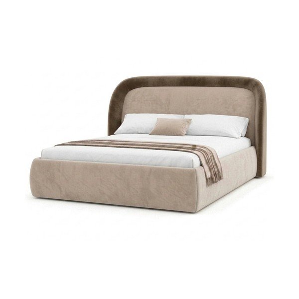 Taupe polsterdatud kaheinimesevoodi panipaigaga ja liistudest raamiga 160x200 cm Sam - Bobochic Paris