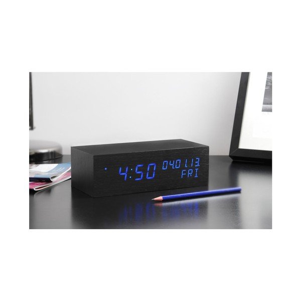 Modrý LED budík Square Click Clock, černý-image-2