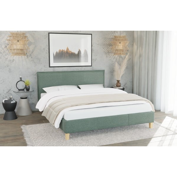 Roheline polsterdatud kaheinimesevoodi koos voodipõhjaga 180x200 cm Tina - Ropez-image-2