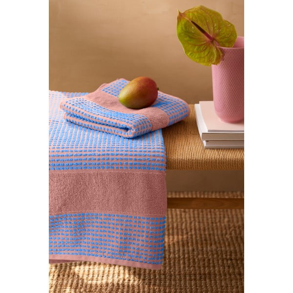Sinine-roosa froteerätik orgaanilisest puuvillast 50x100 cm Check - JUNA-image-1