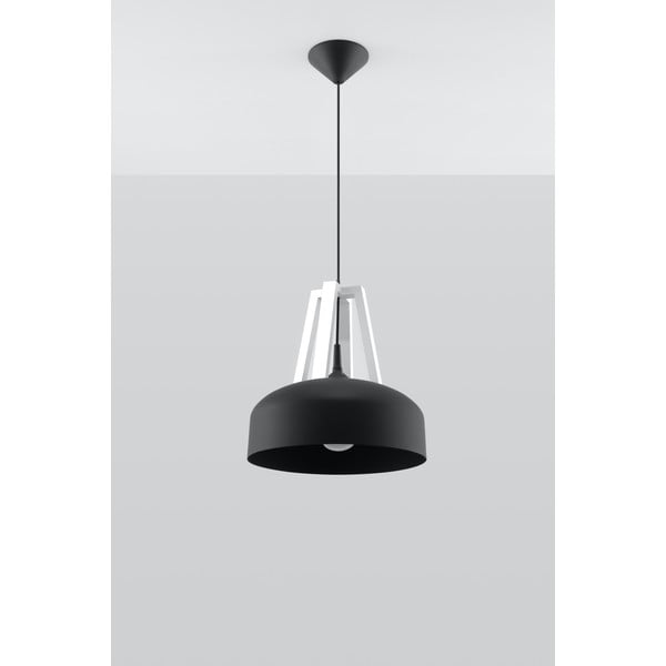 Must rippvalgusti puidust/metallist lambivarjundiga ø 30 cm Olla - Sollux-image-1