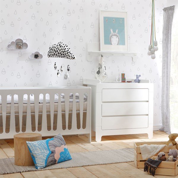Valge seinale paigaldatav laste riidehoidja koos riiuliga Moon - Pinio-image-3