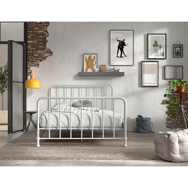 Valge metallist kaheinimesevoodi koos voodipõhjaga 140x200 cm BRONXX – Vipack-image-3