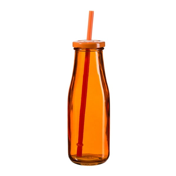 Tmavě oranžová lahev s víčkem a brčkem SUMMER FUN II BUNT, 440 ml