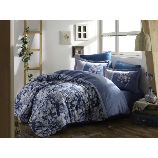 Sinine laiendatud puuvillane voodipesu koos lina ja voodiplaadiga 240x260 cm Amalia - Mijolnir
