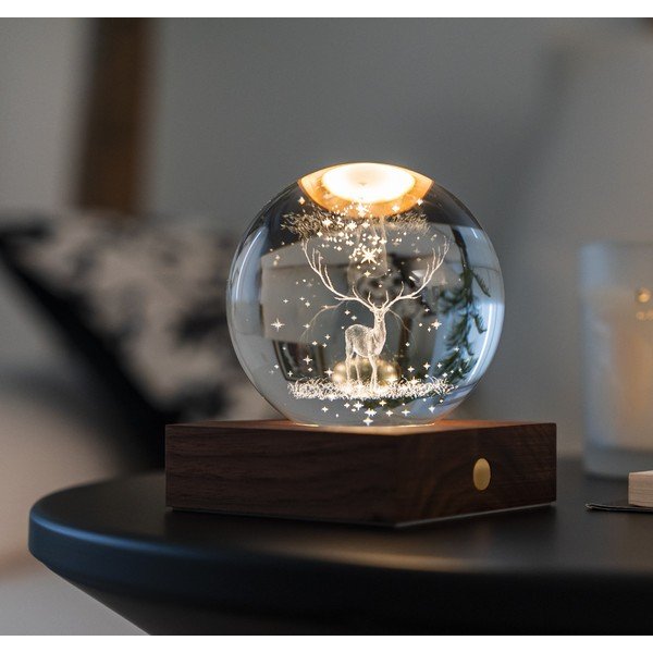 Tumepruun pähklipuidust LED dimmerdatav laualamp klaasist varjuga (kõrgus 12 cm) Amber - Gingko-image-1