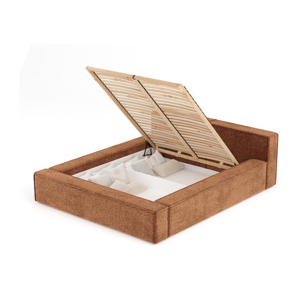 Oranž polsterdatud kaheinimesevoodi koos panipaiga ja voodipõhjaga 180x200 cm Voliera - Maison de Rêve-image-2