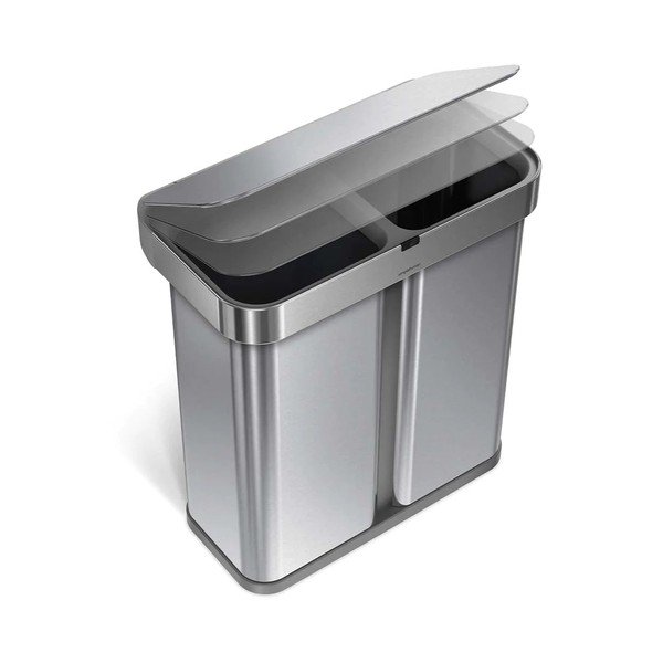 Roostevabast terasest kontaktivaba prügikast sorteeritud jäätmete jaoks 58 l Dual - simplehuman-image-4