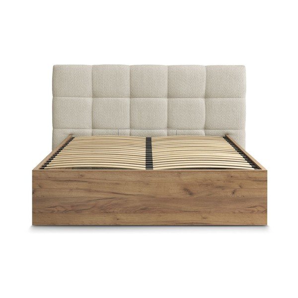 Beež polsterdatud polsterdatud/puitlaastplaadist kaheinimesevoodi panipaigaga ja liistudest raamiga 160x200 cm Kumo - Bobochic Paris