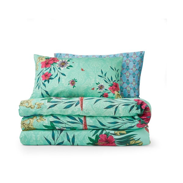 Roheline/sinine satiin-puuvillane voodipesu kaheinimesevoodile 200x200 cm Paradise Parrot - Matthew Williamson