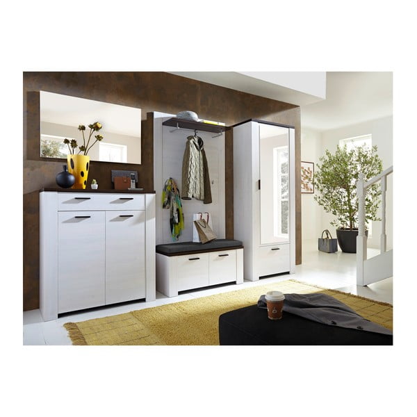 Bílá zrcadlová skříň s detaily v dekoru tmavě lakovaného dubového dřeva Germania Havanna-image-1