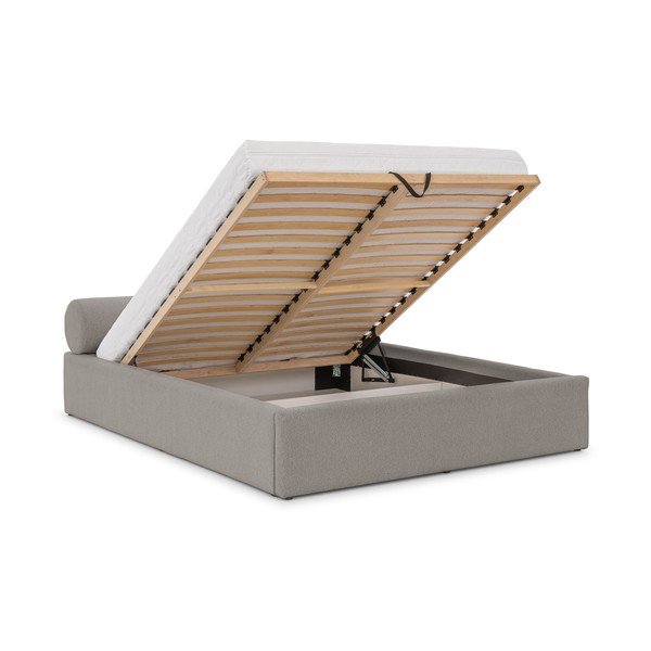 Helehall polsterdatud kaheinimesevoodi panipaigaga ja liistudest raamiga 160x200 cm Cille - Ropez-image-2