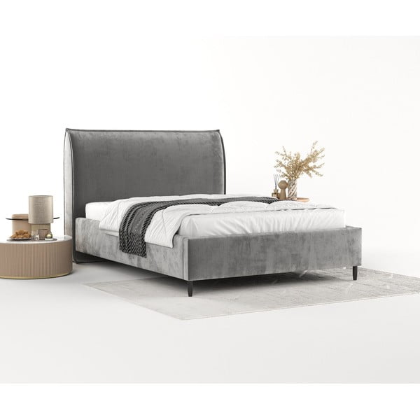 Hall polsterdatud kaheinimesevoodi koos voodipõhja ja panipaigaga 160x200cm Shell - Maison de Rêve-image-2