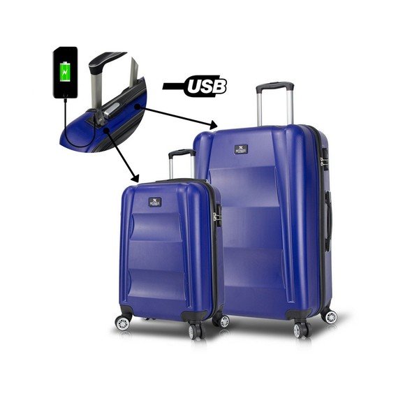 Sada 2 modrých cestovních kufrů na kolečkách s USB porty My Valice LASSO Cabin & Large-image-1
