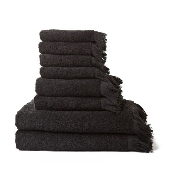 Set 4 černých osušek a 4 ručníků z čisté bavlny Casa Di Bassi