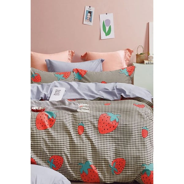 Renforcé puuvillane voodipesu üheinimesevoodile koos linaga/3-osaline 160x220 cm Strawberry - Mila Home