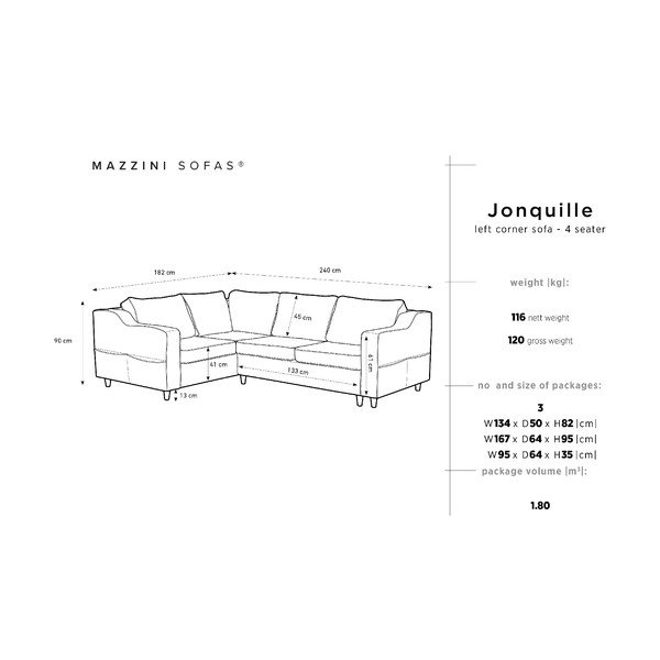 Šedá rozkládací čtyřmístná pohovka Mazzini Sofas Jonquille, levý roh-image-1