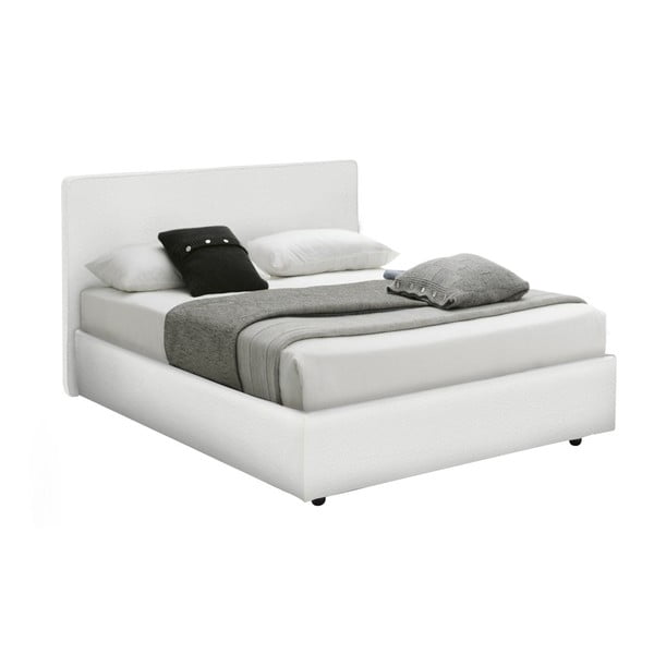 Bílá jednolůžková postel s úložným prostorem, matrací a potahem z koženky 13Casa Ninfea, 120 x 190 cm