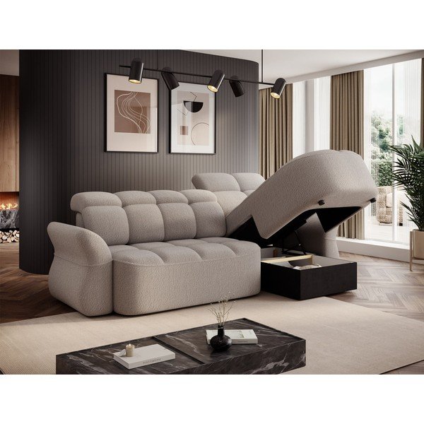 Beež bouclé-kangast lahtikäiv/sahtliga nurgadiivan (parem nurk/lamamisosaga) Beneth – ELTAP-image-4