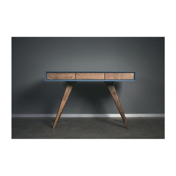 Modrý pracovní stůl z masivního jasanového dřeva Charlie Pommier Triangle, 140 x 40 cm