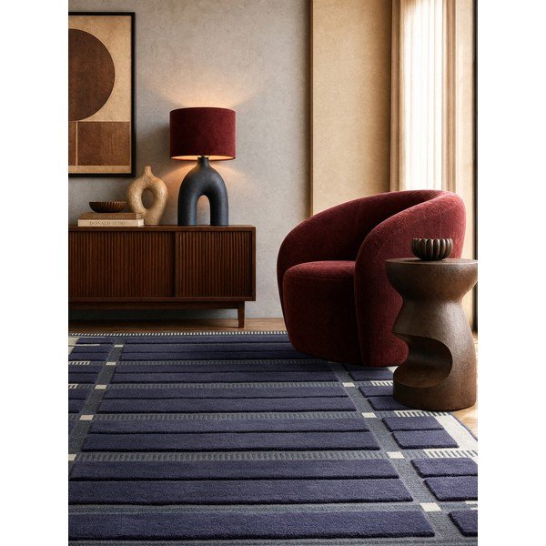 Tumesinine/beež käsitsi kootud villane vaip 120x170 cm - Asiatic Carpets-image-1