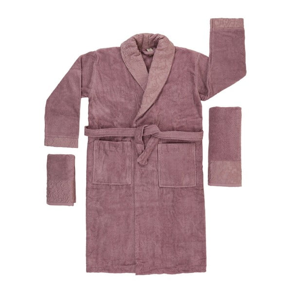 Růžovo-fialový set županu, ručníku a osušky ze 100% bavlny Crespo, vel. M/L