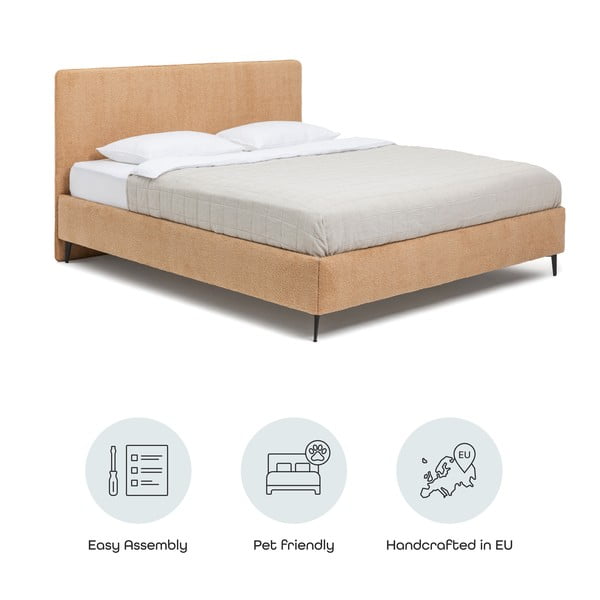 Sinepivärvi polsterdatud kaheinimesevoodi koos voodipõhjaga 160x200cm Noira Slim - Bonami Selection-image-4