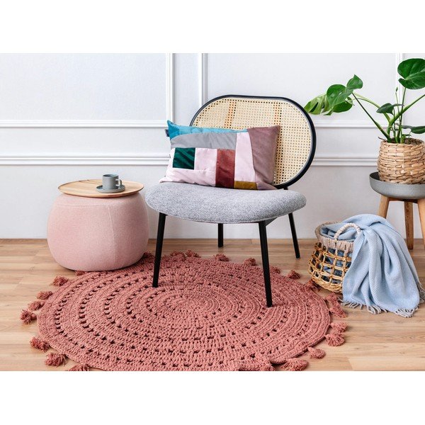 Vana roosa käsitsi valmistatud puuvillane vaip, ø 120 cm Nila - Nattiot-image-1